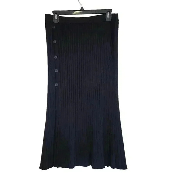 Adrianna Papell Women's Black Viscose/Poly Ribbed Knit Straight Skirt w Buttons - Picture 6 of 10